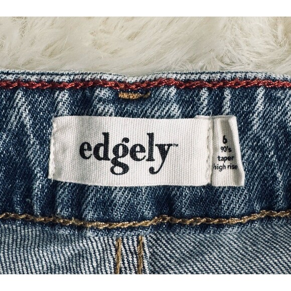 Edgely 90s Taper High Rise Jeans 6 Short (28x27) Blue Distressed Denim Womens - Picture 4 of 13